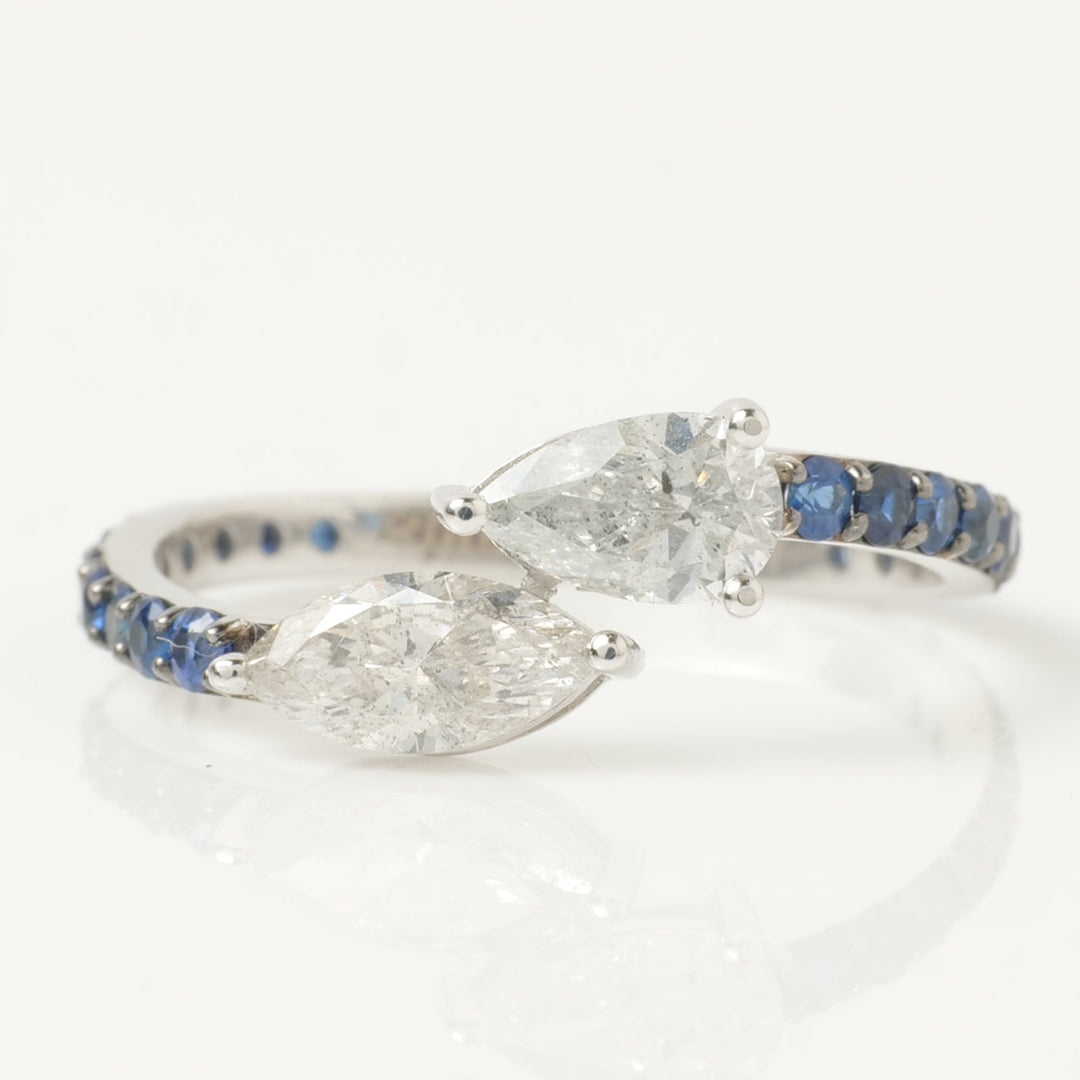 Teardrop Diamond Sapphire Bypass Ring