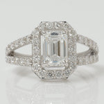 Load image into Gallery viewer, Emerald Cut Halo lab grown Diamond Ring
