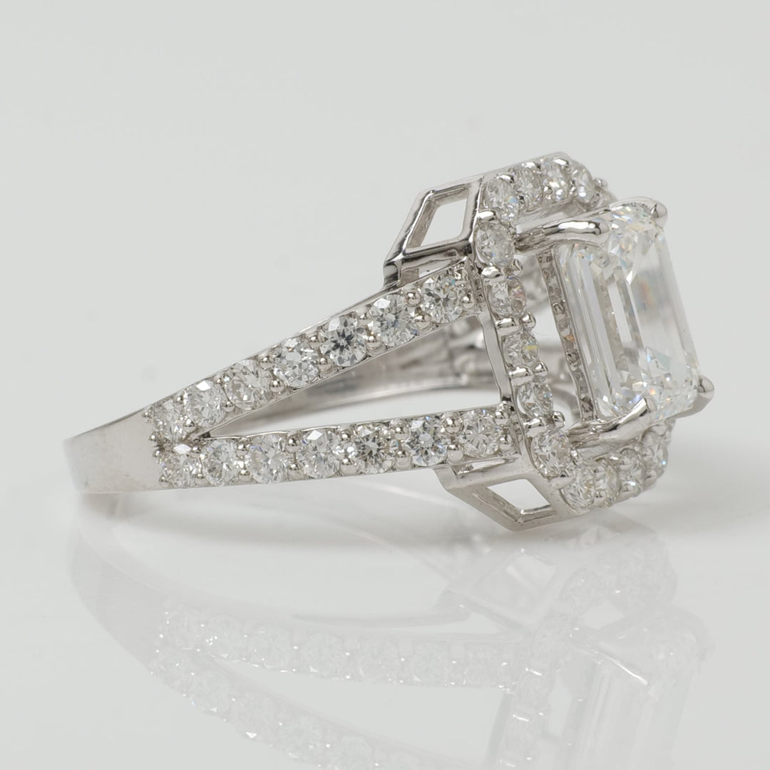 Emerald Cut Halo lab grown Diamond Ring