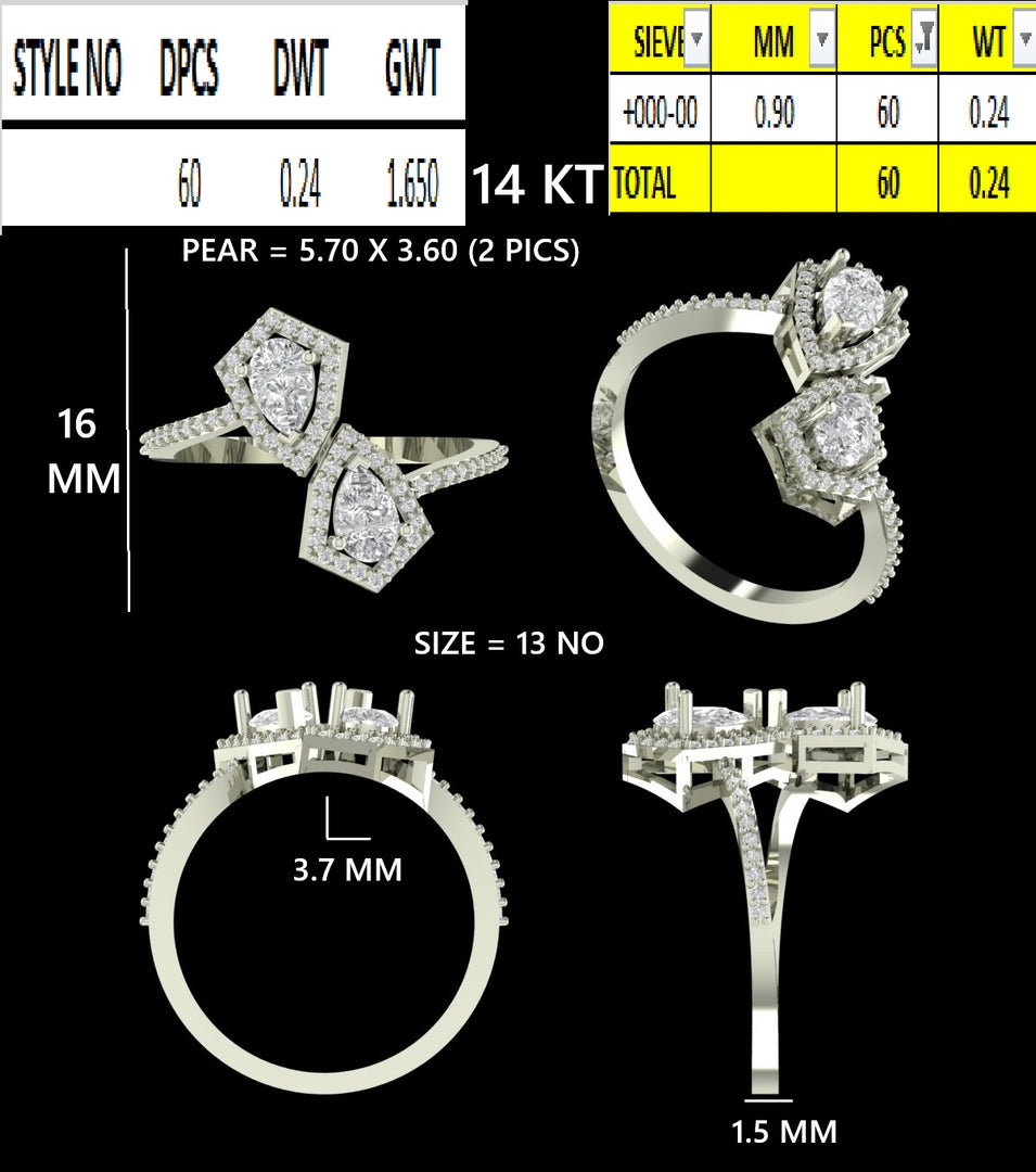 Double Pear Diamond Bypass Ring