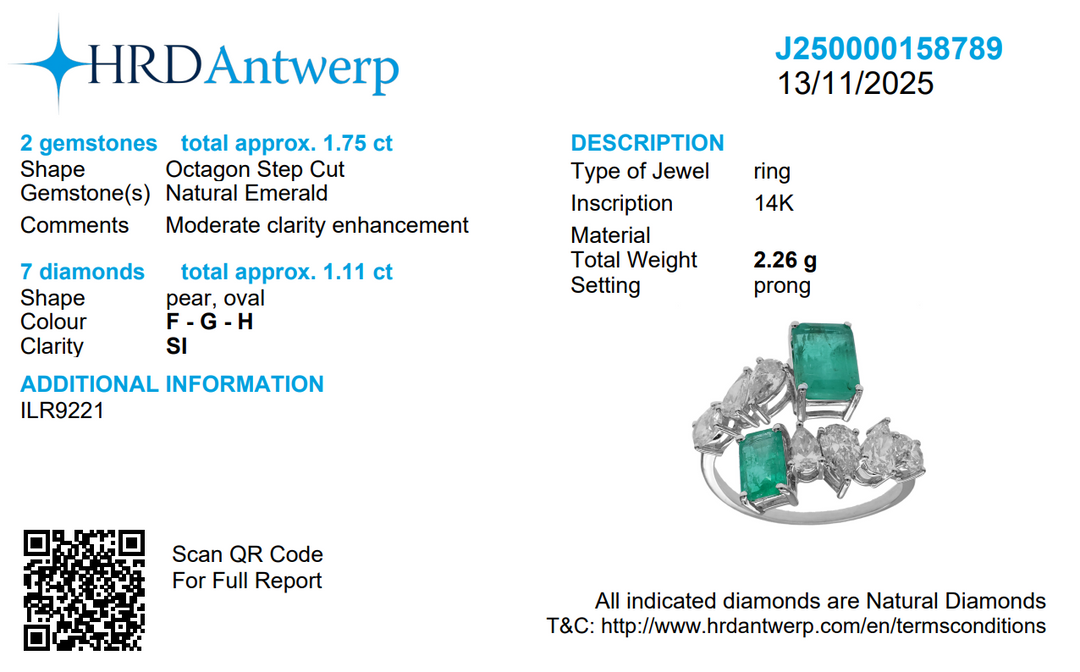 Natural Emerald & Fancy Diamond Bypass Ring