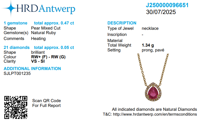 Pear ruby halo diamond necklace