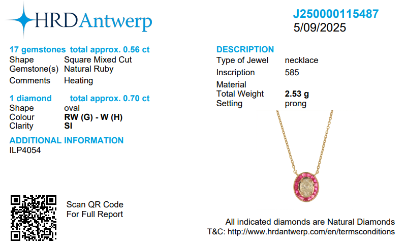 Oval Diamond Necklace with halo set ruby