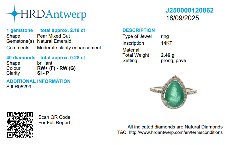 Pear Cut Emerald Diamond Ring