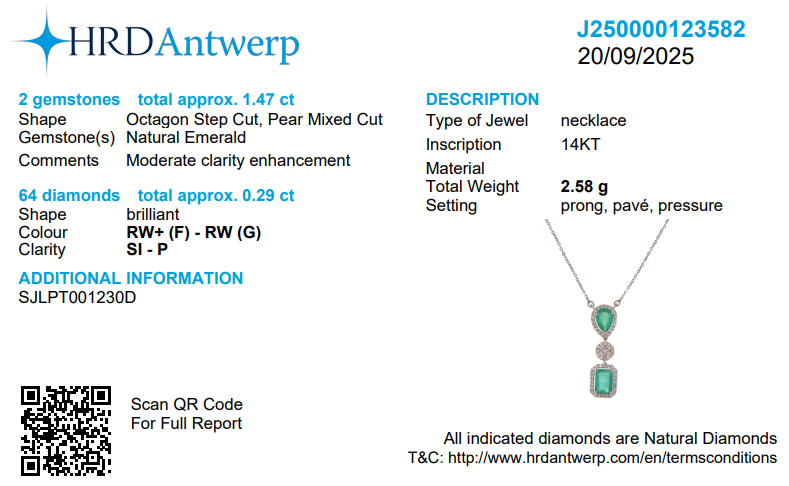 Emerald Drop Diamond Pendant Necklace