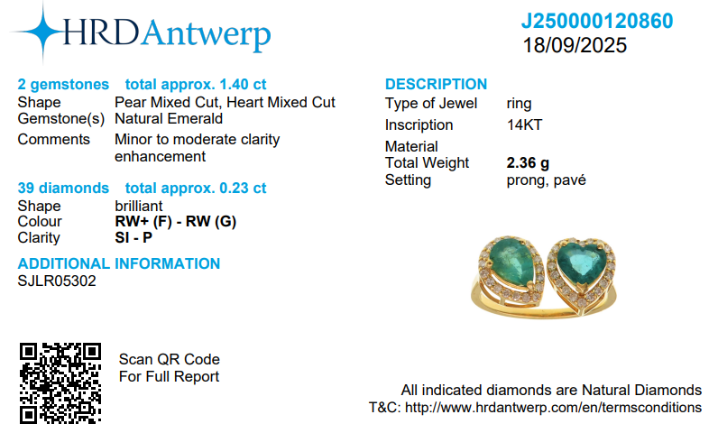 Heart and Pear Emerald Diamond Ring