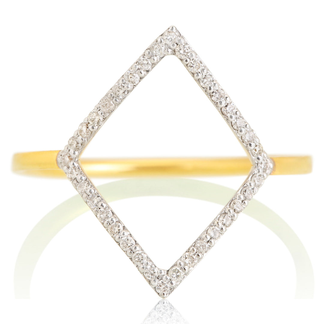 Rhombus Diamond Ring, 14k Solid Gold, Natural Diamond, Pave Diamond Minimalist Ring, Gift for her, Geometric Stacking Ring, Everyday Jewelry