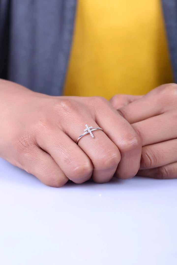 Cross Diamond Ring, 14k Solid Gold, Natural Diamonds, Gift for her, Stackable Jewelry, Minimalist Religious Ring, Handmade Cross Ring