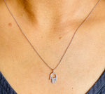 Load image into Gallery viewer, Hamsa Hand Diamond Charm Pendant, 14k Solid Gold, Small Hamsa Necklace,  Natural Diamonds, Everyday Protection Bracelet, Gift for her
