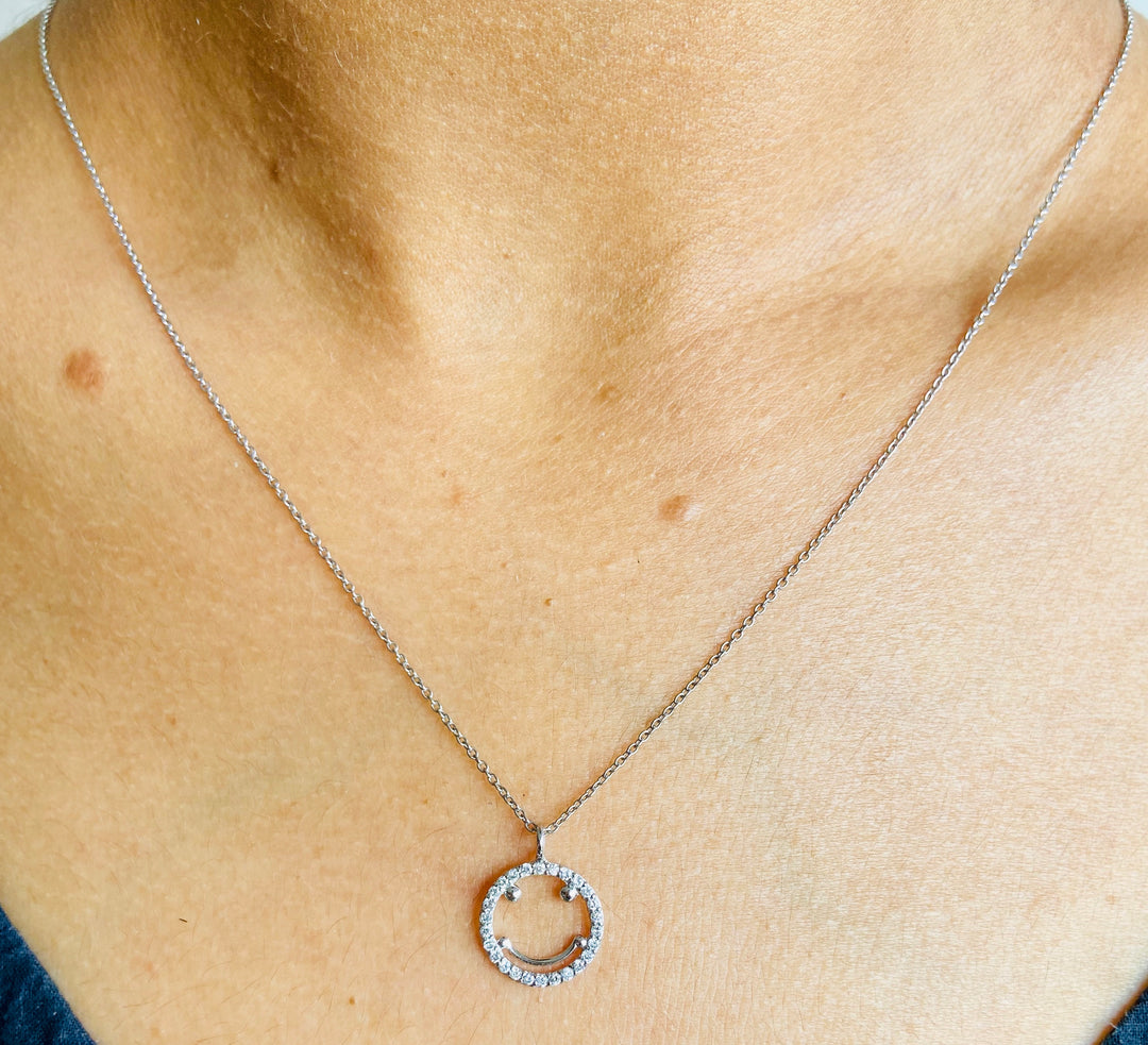 Smiley Diamond Charm Pendant, Emoji Charm, 14k Solid Gold, Natural Diamonds, , Everyday Jewelry Gift For Her