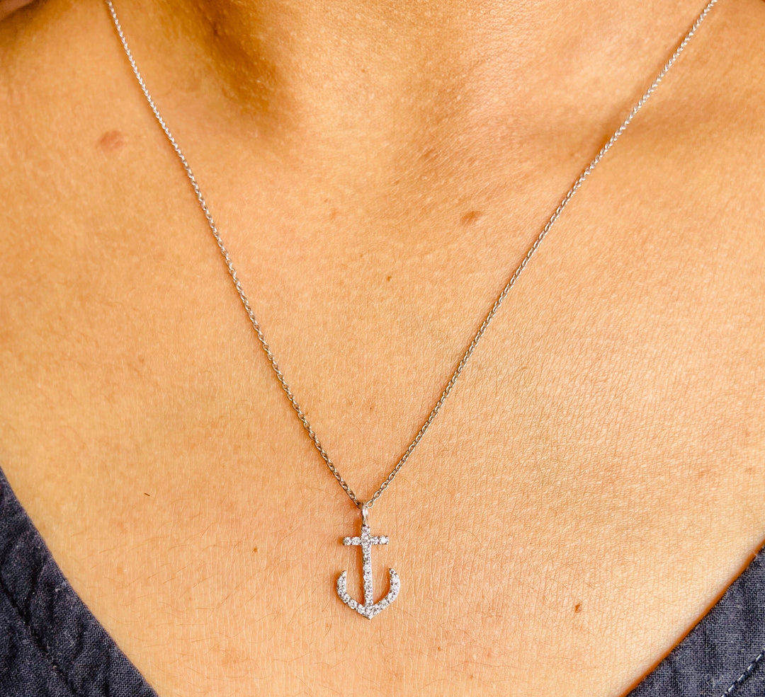 Anchor Diamond Pendant Charm, 14k Solid Gold, Natural Diamonds, Minimalist Gold Anchor Necklace, Dainty Gift for her