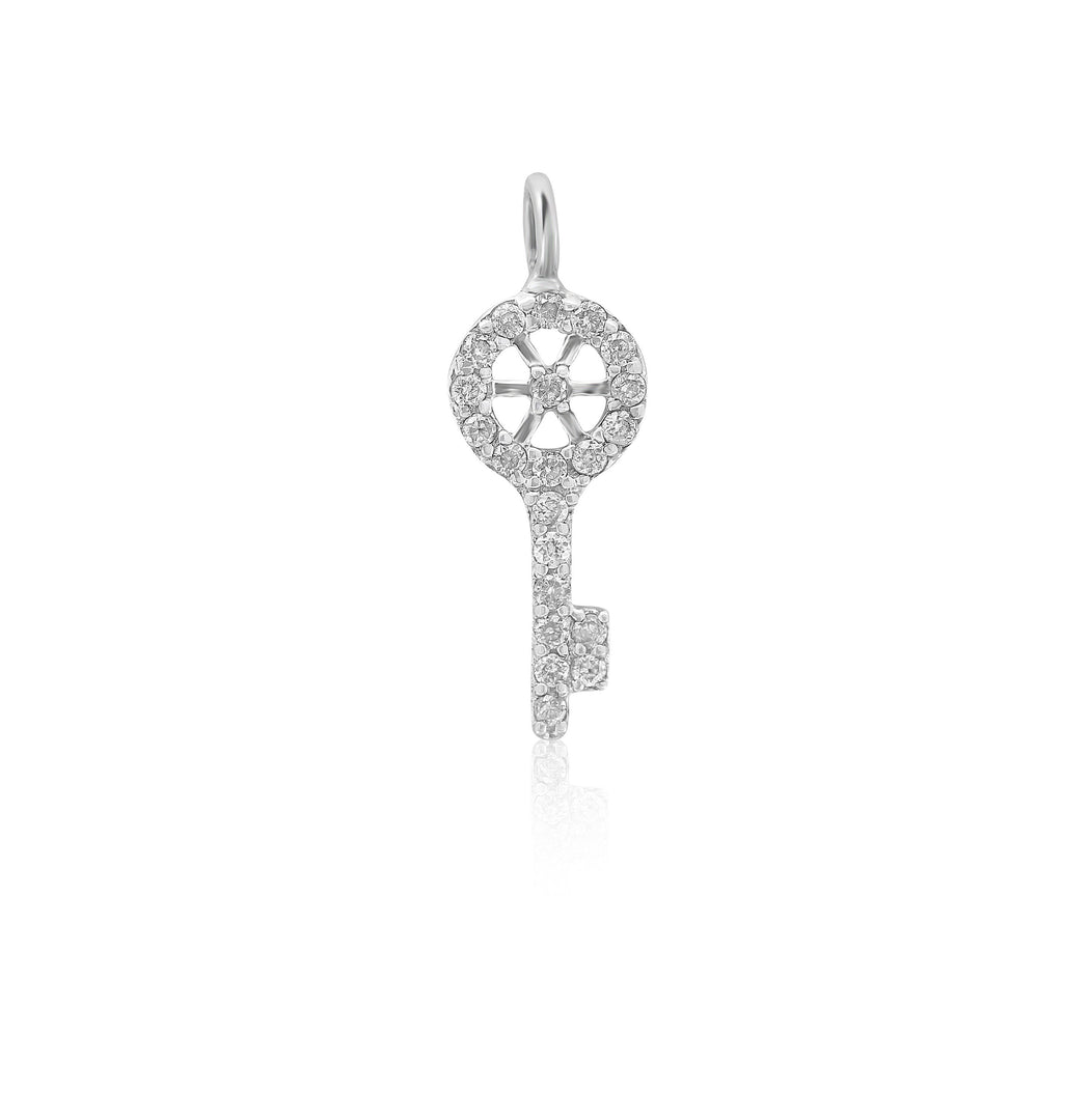 Key Diamond Charm Pendant, 14k Solid Gold, Natural Diamonds, Tiny Key Necklace, Lucky watch charm, Gift for her