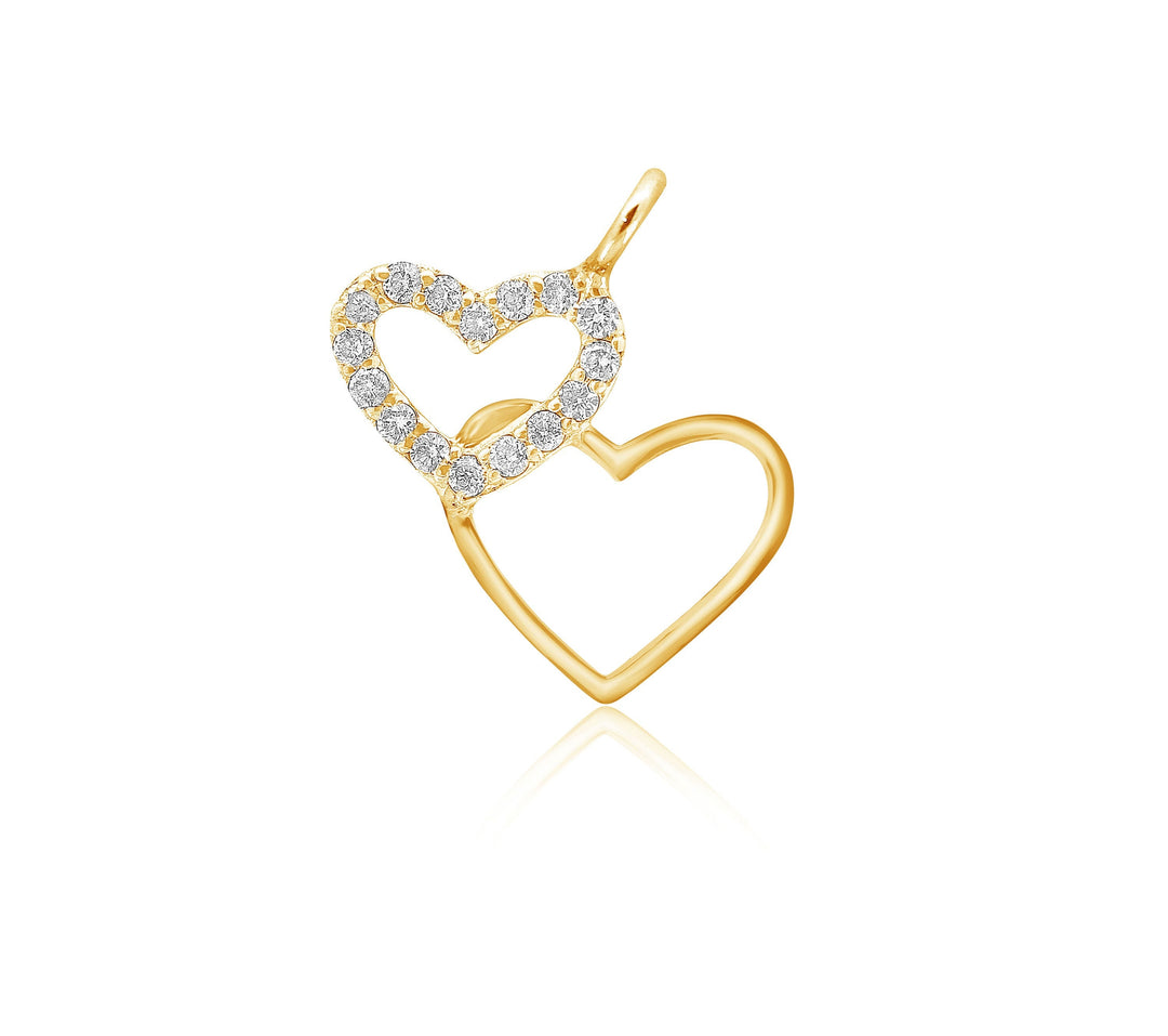 Double Hearts Gold Charm Pendant, 14k Solid Gold, Natural Diamonds, Gift for her, Intertwined love Dainty Bracelet, Tiny Heart Necklace