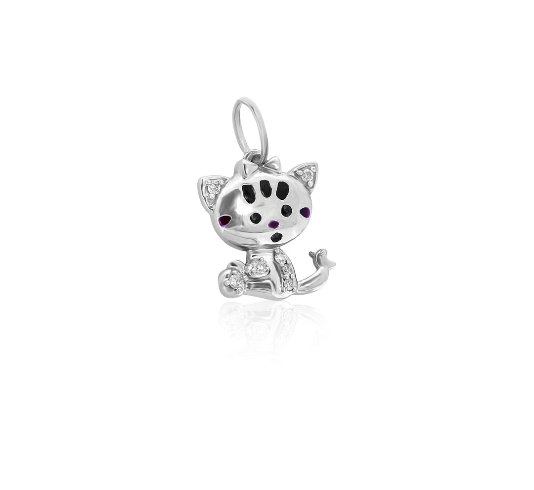 Cat Diamond Charm Pendant, 14k Solid Gold, Natural Diamonds, Gift for her