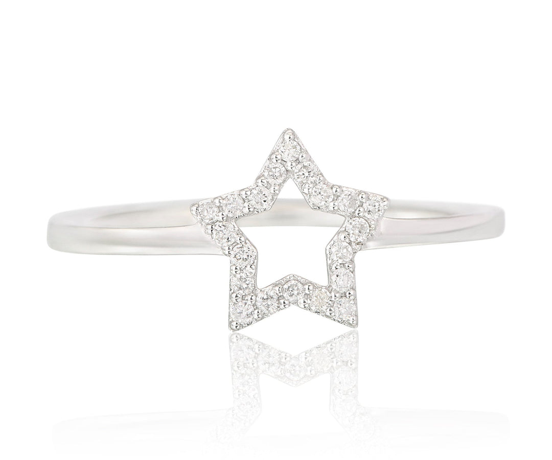Star Diamond Ring, 14k Solid Gold, Natural Diamonds, Celestial Stackable Ring, Everyday Minimalist Jewelry, Ready To Ship