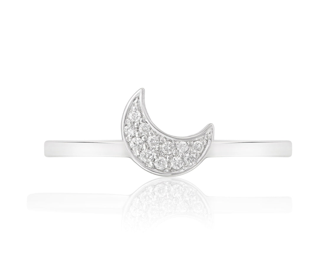 Crescent Moon Diamond Ring, 14k Solid Gold, Natural Diamonds, Everyday Stackable Ring, Minimalist Celestial Jewelry, Ready To Ship