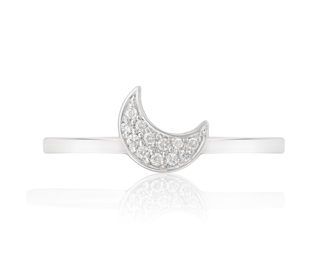 Crescent Moon Diamond Ring, 14k Solid Gold, Natural Diamonds, Everyday Stackable Ring, Minimalist Celestial Jewelry, Ready To Ship