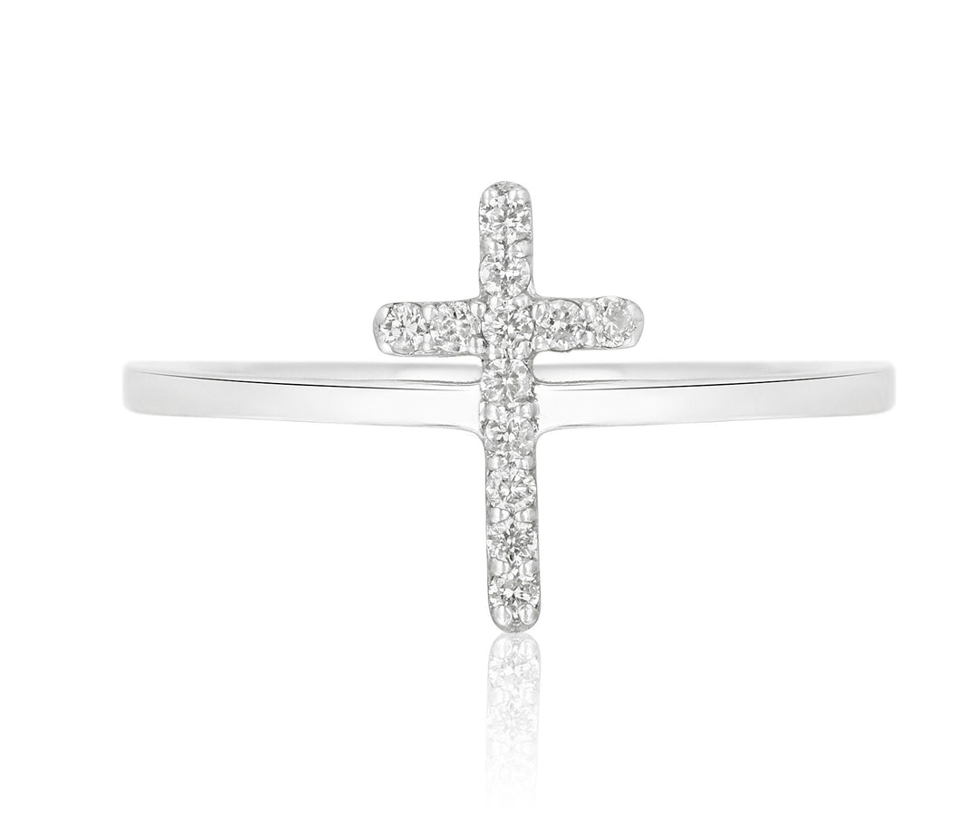 Cross Diamond Ring, 14k Solid Gold, Natural Diamonds, Gift for her, Stackable Jewelry, Minimalist Religious Ring, Handmade Cross Ring