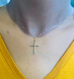 Load image into Gallery viewer, Diamond Tip Cross Pendant, 14k Solid Gold, Natural Diamonds, IGI Certified, Religious Adjustable Necklace, Everyday Jewelry, Gift For Her
