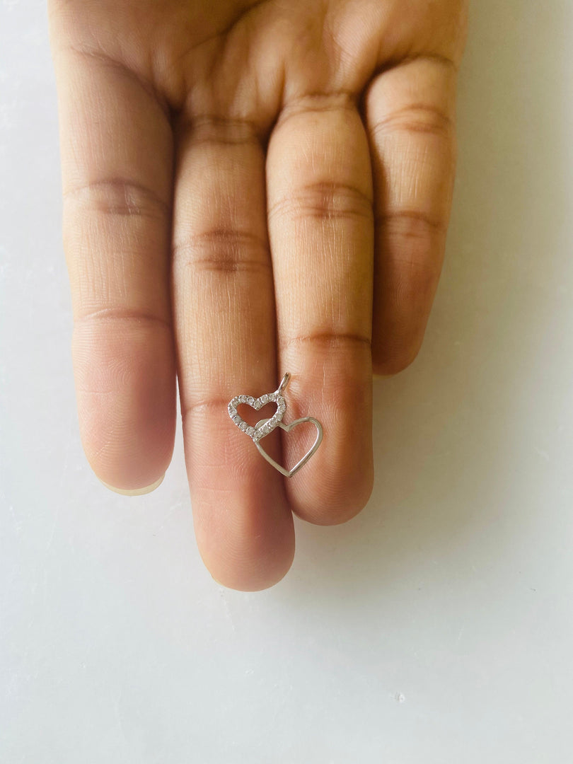 Double Hearts Gold Charm Pendant, 14k Solid Gold, Natural Diamonds, Gift for her, Intertwined love Dainty Bracelet, Tiny Heart Necklace