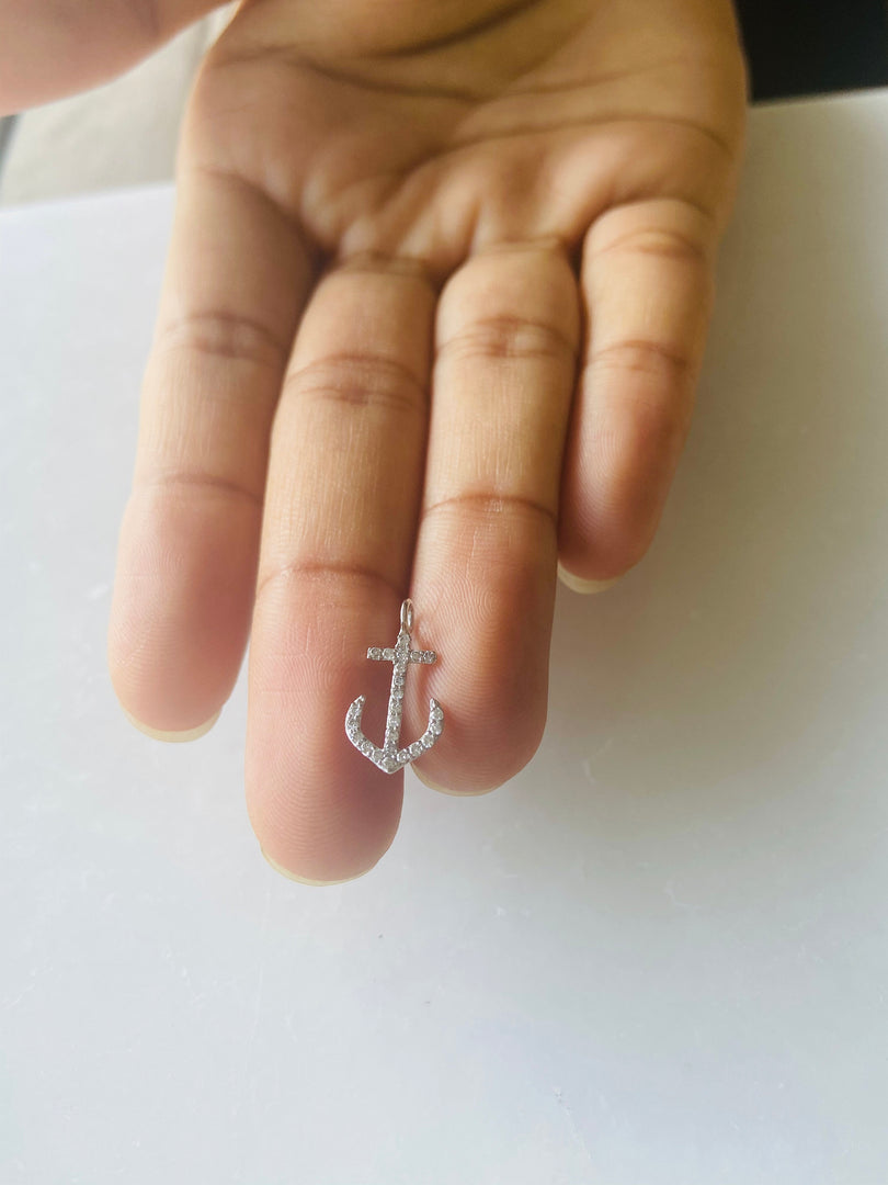 Anchor Diamond Pendant Charm, 14k Solid Gold, Natural Diamonds, Minimalist Gold Anchor Necklace, Dainty Gift for her