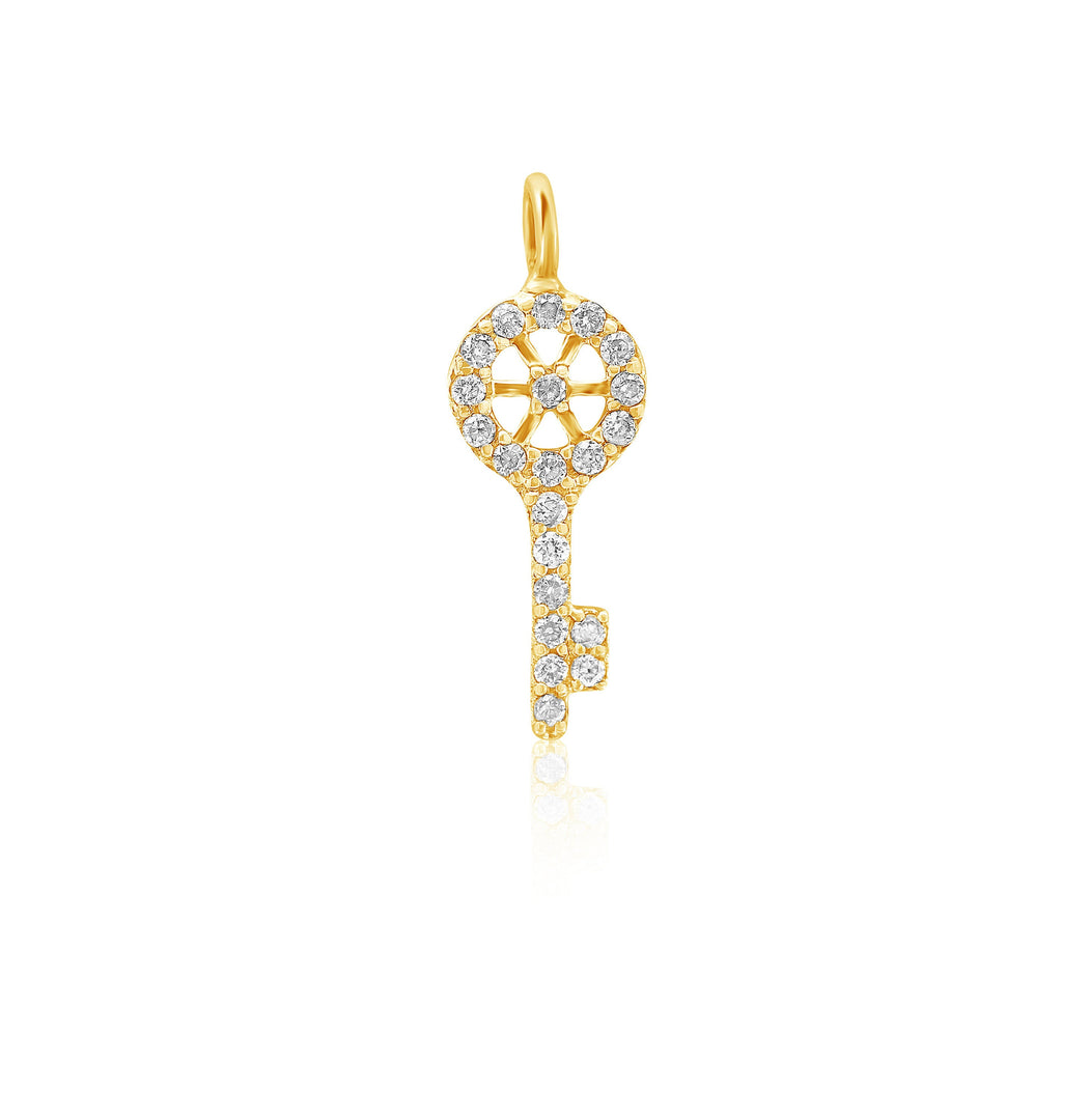 Key Diamond Charm Pendant, 14k Solid Gold, Natural Diamonds, Tiny Key Necklace, Lucky watch charm, Gift for her