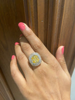 Load image into Gallery viewer, Yellow Sapphire Statement Diamond Ring, Gemstone Cocktail Ring, 14k Solid Gold, Natural Diamonds, Double Halo Birthstone Rings, Gift For Her
