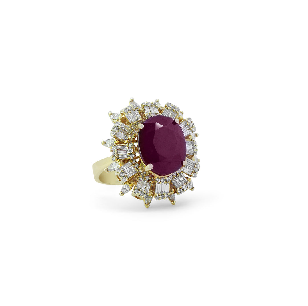Ruby Baguette Diamond Ring, 14k Solid Gold, July Gemstone, Birthstone Ring, Cocktail Ring, Natural Diamonds, Gift for her