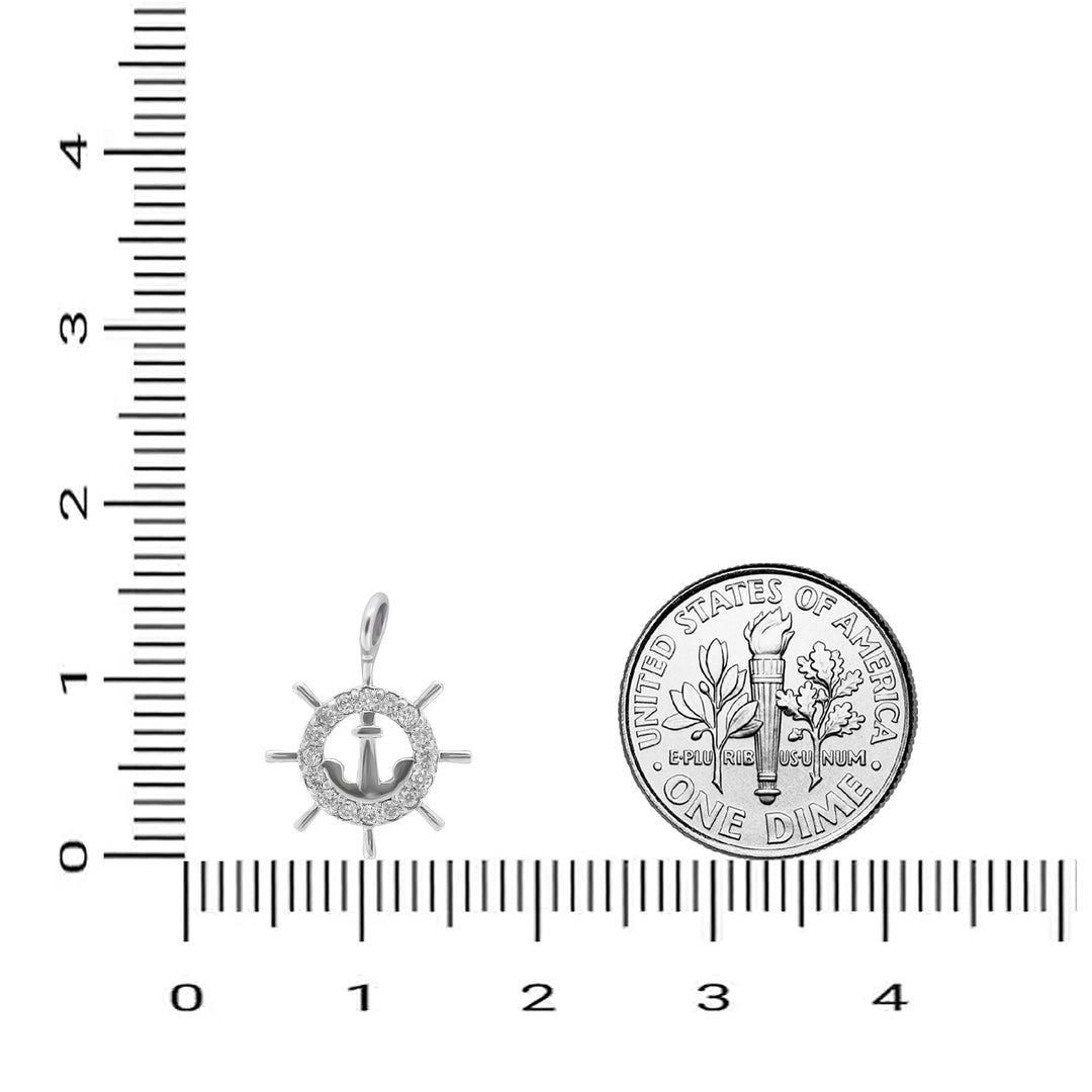 Anchor and Wheel Pendant Charm, 14k Solid Gold, Natural Diamonds, , Everyday Necklace Gift For Her