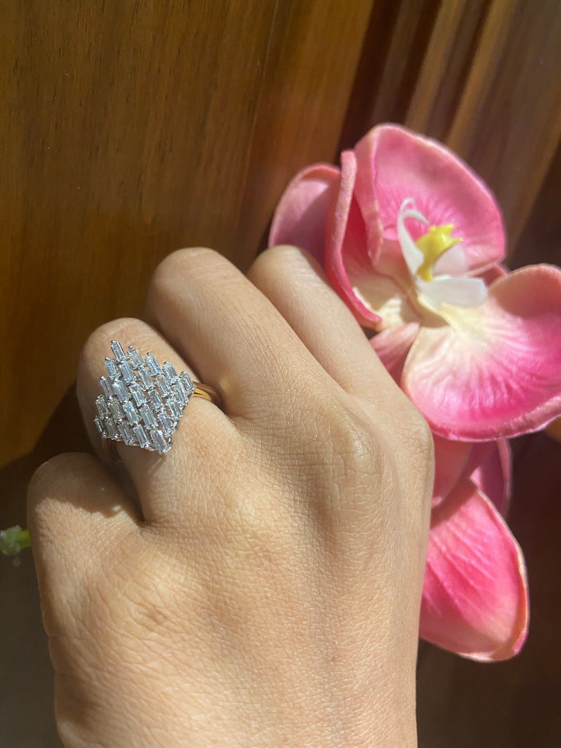 Baguette Diamond Ring, Diamond cluster setting Ring, Baguette Diamond Engagement Ring, Natural Diamonds, 14K Solid Gold, Gift for her