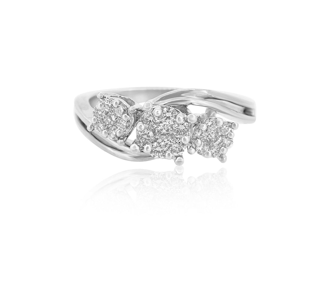 Three Stone Diamond Ring in 14K Solid Gold, Illusion Setting Trinity Wedding Band, Natural Diamonds, Gift for her