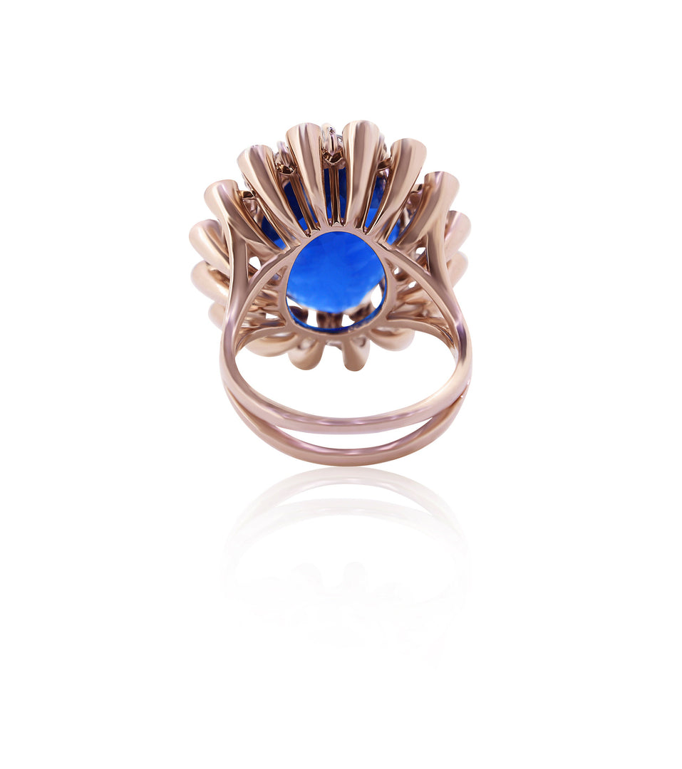 Blue Sapphire Gemstone Diamond Ring, Cocktail Gold Ring, 14k Solid Gold Blue Stone Ring, Gift for her, Natural Diamonds, Birthstone Rings