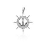 Load image into Gallery viewer, Anchor and Wheel Pendant Charm, 14k Solid Gold, Natural Diamonds, Gift for her
