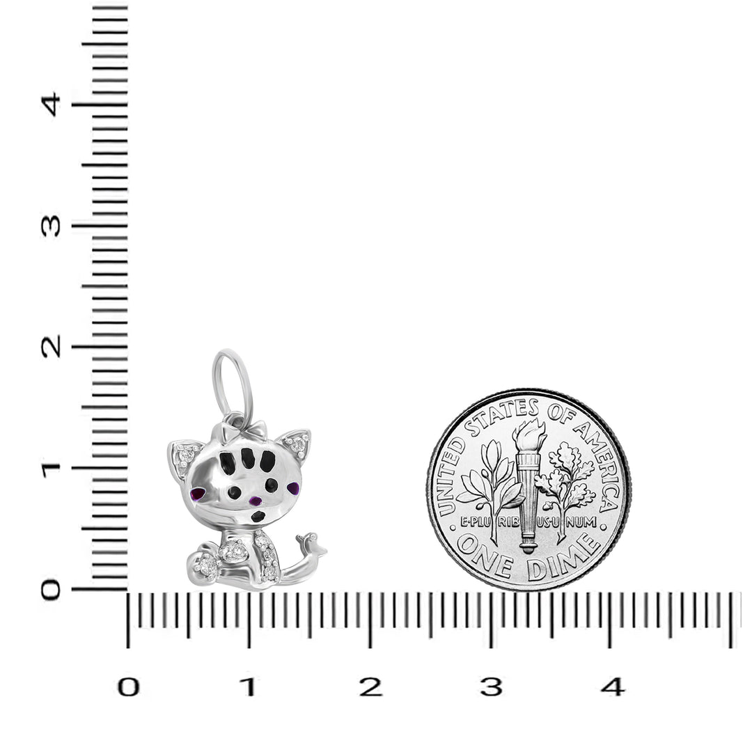 Cat Diamond Charm Pendant, 14k Solid Gold, Natural Diamonds, Enamel Kitten Necklace, Everyday Minimalist Charm, Stacking Animal Jewelry