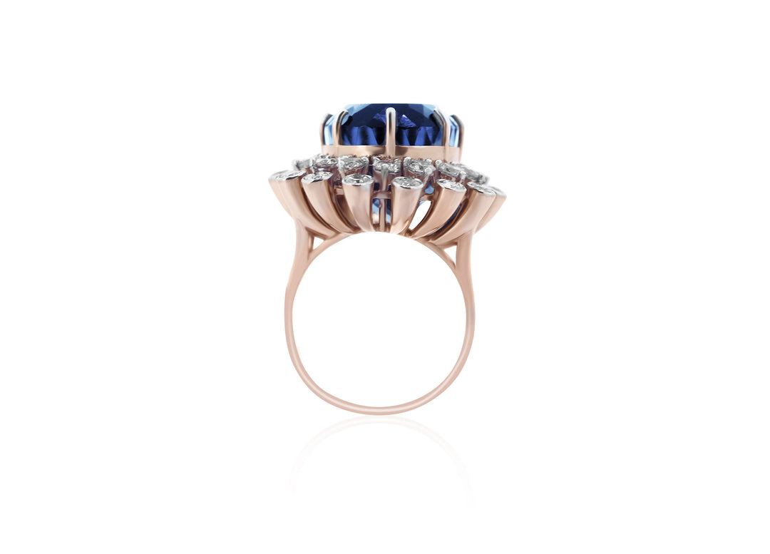 Blue Sapphire Gemstone Diamond Ring, Cocktail Gold Ring, 14k Solid Gold Blue Stone Ring, Gift for her, Natural Diamonds, Birthstone Rings