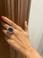 Load image into Gallery viewer, Blue Sapphire Gemstone Diamond Ring, Cocktail Gold Ring, 14k Solid Gold Blue Stone Ring, Gift for her, Natural Diamonds, Birthstone Rings
