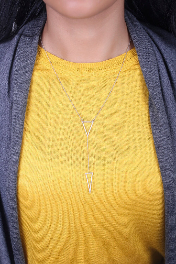 Double Triangle Layered Diamond Charm Necklace, 14k Solid Gold, Natural Diamonds, Ready To Ship, Women&#39;s Day Gift
