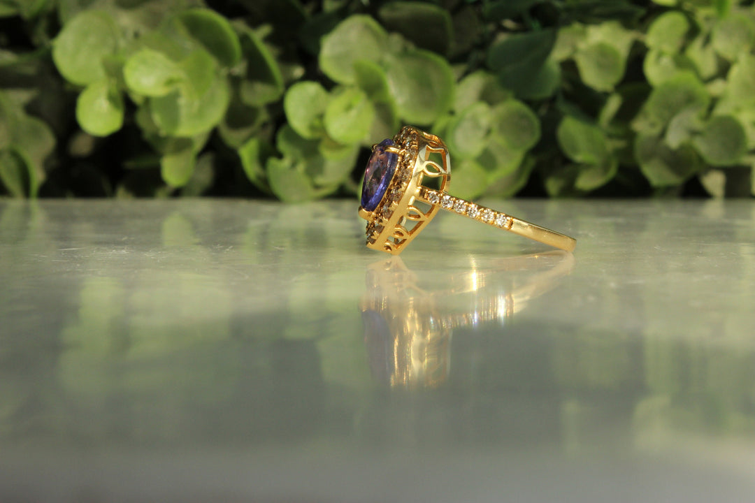 Natural Tanzanite Diamond Ring In 14K Solid Gold, Gemstone Ring With Natural Diamonds, Gift for Women