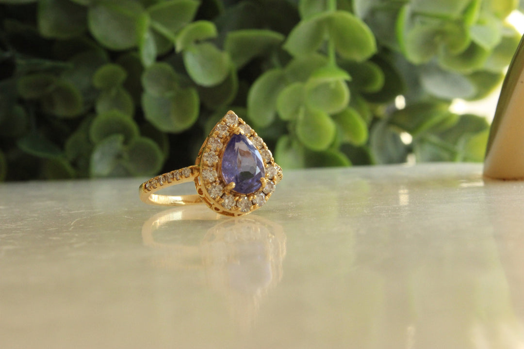 Natural Tanzanite Diamond Ring In 14K Solid Gold, Gemstone Ring With Natural Diamonds, Gift for Women