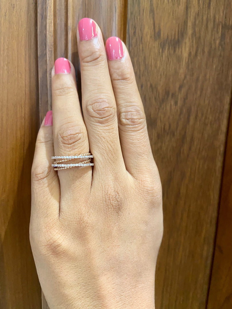 Twist Diamond Ring In 14K Solid Gold, Criss Cross Ring With Natural Diamonds, Gift for Women