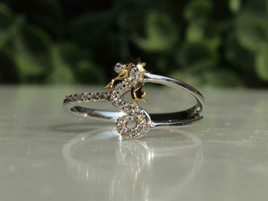Seahorse Diamond Ring, Animal Ring, Everyday Ring, 14K Solid Gold, Natural Diamonds, Gift For Her