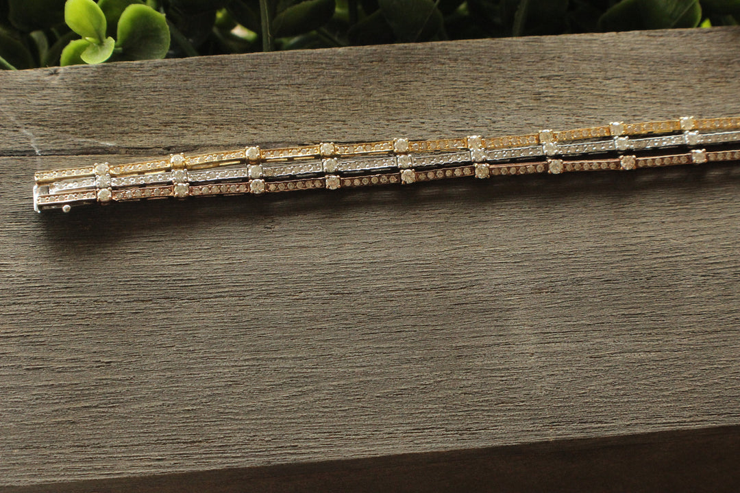 Trinity Tennis Bracelet, 14k Solid Gold, Natural Diamonds, Stacking Bracelet, Three Tone Bracelet, Pointer Eternity Bracelet, Gift For Her