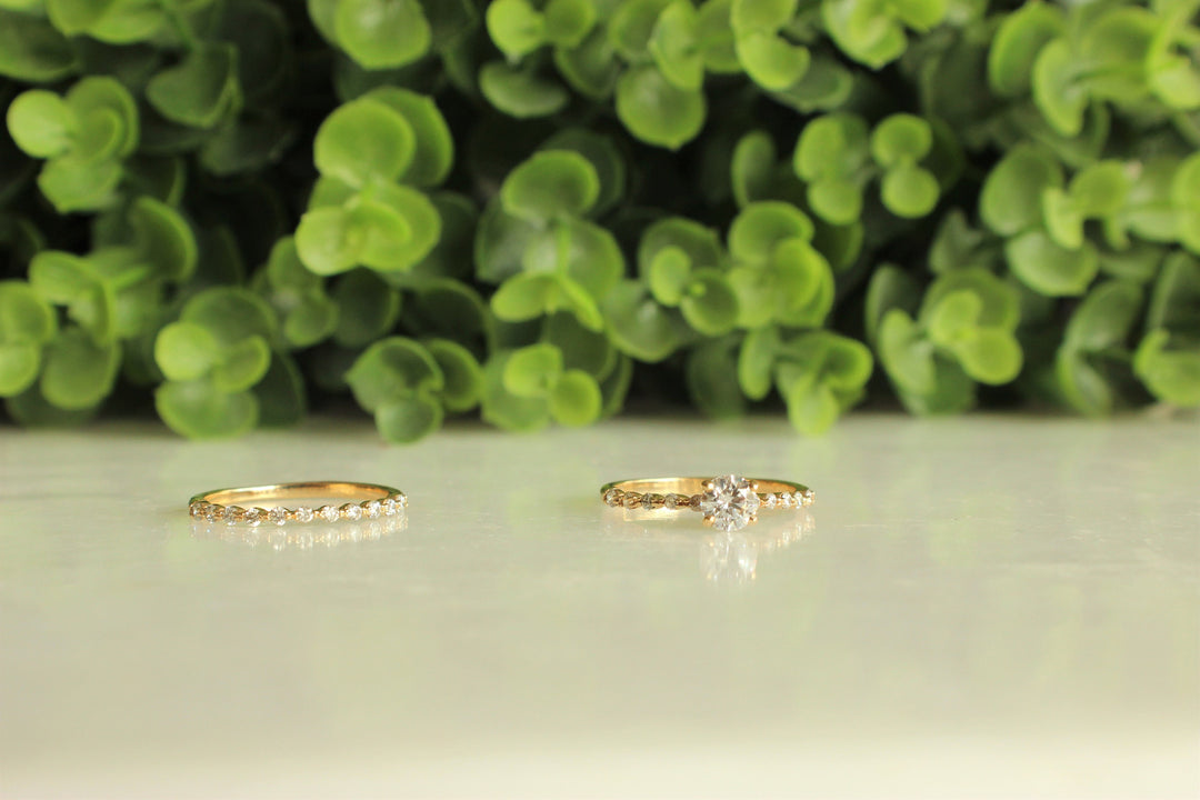 Round Solitaire Ring, Engagement Ring With Supporting Band, 14k Solid Gold, Eternity Ring, Natural Diamonds, Promise Ring, Gift For Her