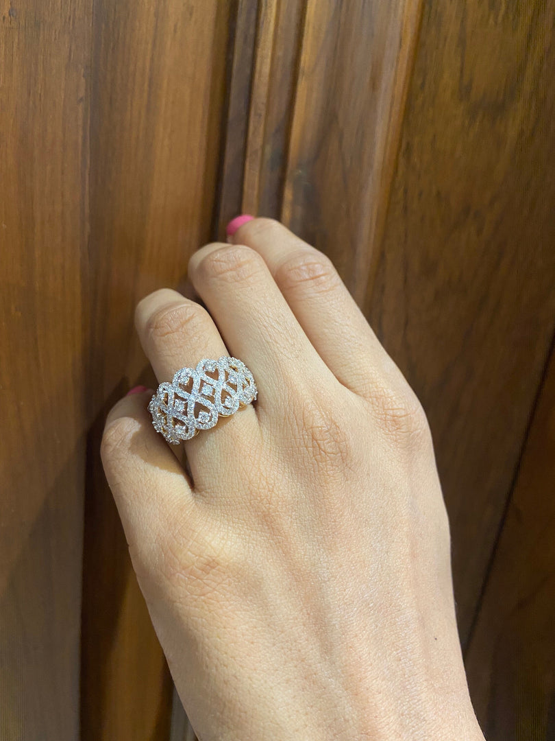 Statement Diamond Ring, 14k Solid Gold Broad Ring, Natural Diamonds, Gift for her, Infinity loop Band, Cocktail Band