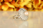 Load image into Gallery viewer, Cultured Pearl Flower Diamond Ring, Gemstone Diamond Ring, 14k Solid Gold, Natural Diamonds, Gift For Her
