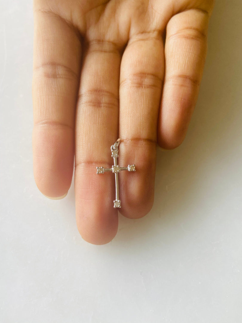 Cross Diamond Pendant in 14k Solid Gold, Natural Diamond Cross Necklace With Adjustable Chain, Half Bezel Setting, Communion Gift for her