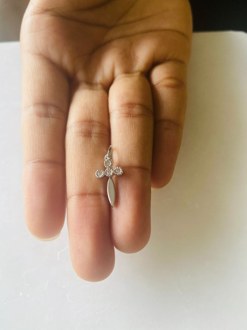 Cross Diamond Pendant in 14k Solid Gold, Natural Diamond Cross Necklace With Adjustable Chain, Bezel Setting, Communion Gift for her