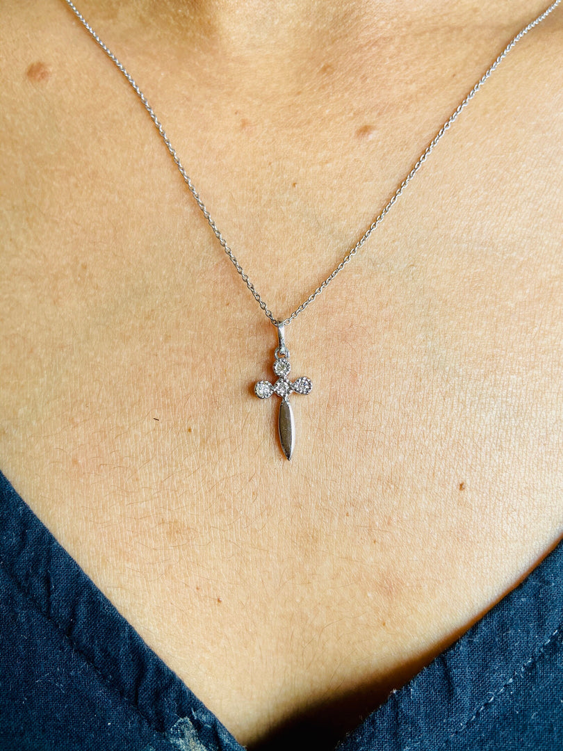 Cross Diamond Pendant in 14k Solid Gold, Natural Diamond Cross Necklace With Adjustable Chain, Bezel Setting, Communion Gift for her