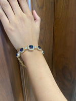 Load image into Gallery viewer, Blue Sapphire Diamond Bracelet, 14k Solid Gold, Gemstone Bracelet, Natural Diamonds, Illusion Set Bracelet, Anniversary Gift for her

