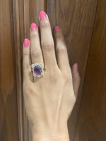 Load image into Gallery viewer, Amethyst Diamond Ring, 14k Solid Gold, Natural Diamonds, Cocktail Ring, Faceted Oval Ring, Gemstone Rings, Gift for her
